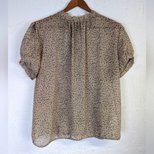 Express Flowy Blouse Womens Medium Beige Cheetah Spots Bow Tie Feminine Sheer